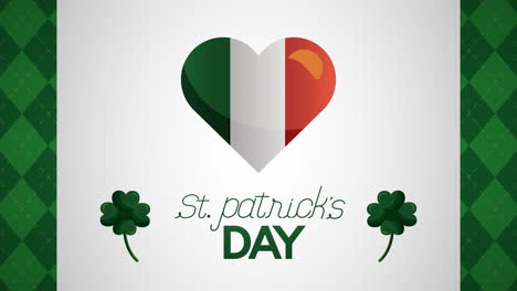 tarjeta animada del día de san patricio con corazón y bandera de irlanda
