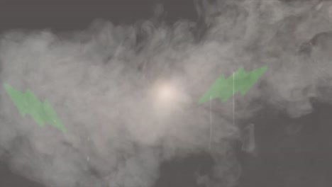 Animation-Grüner-Blitzsymbole-Und-Rauchwolke-Vor-Kopierraum-Auf-Grauem-Hintergrund