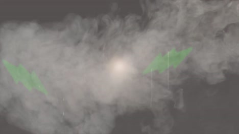 animation of green thunderbolt icons and cloud of smoke against copy space on grey background