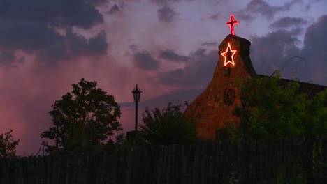 an adobe church at dusk 1