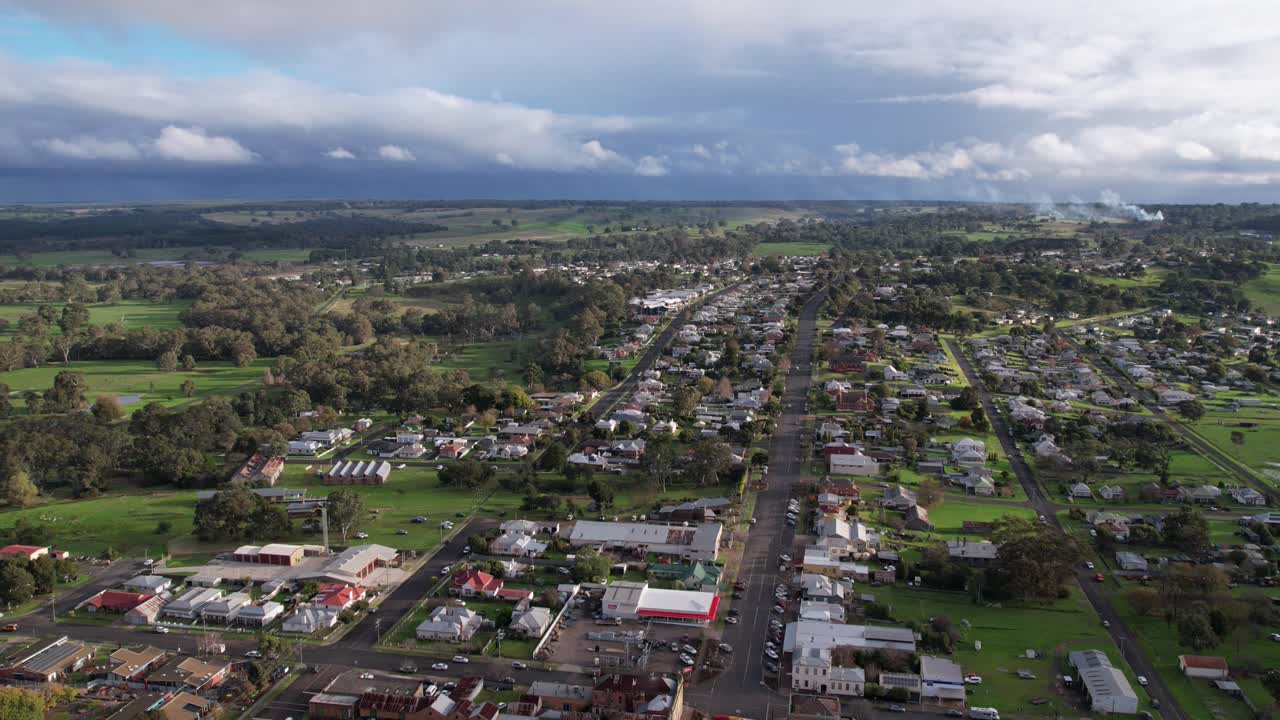 Aerial hyperlapse over the town of Casterton in western Victoria, Australia. June 2023.