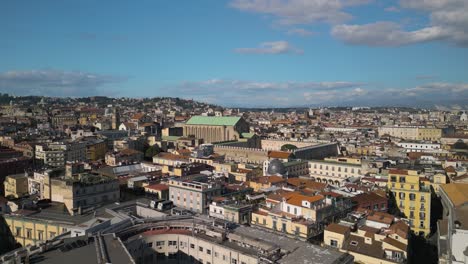 Cinematic-Drone-Flight-Above-Naples-City---Santa-Chiara-Monastery,-Church,-and-Museum