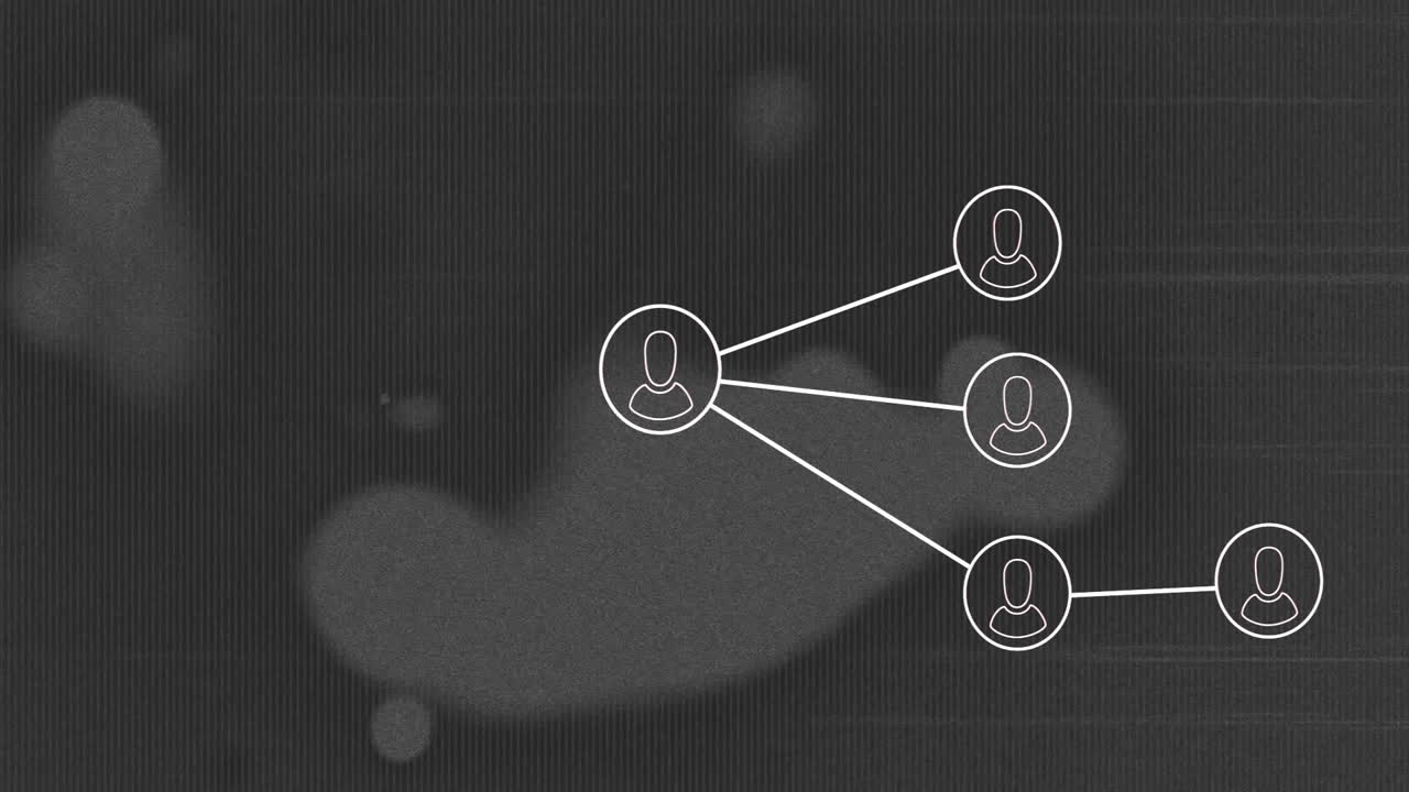 Displaying flat design user nodes connecting in hub?and?spoke network over abstract interface