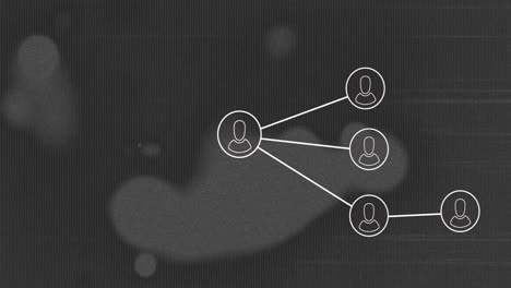 displaying flat design user nodes connecting in hub?and?spoke network over abstract interface