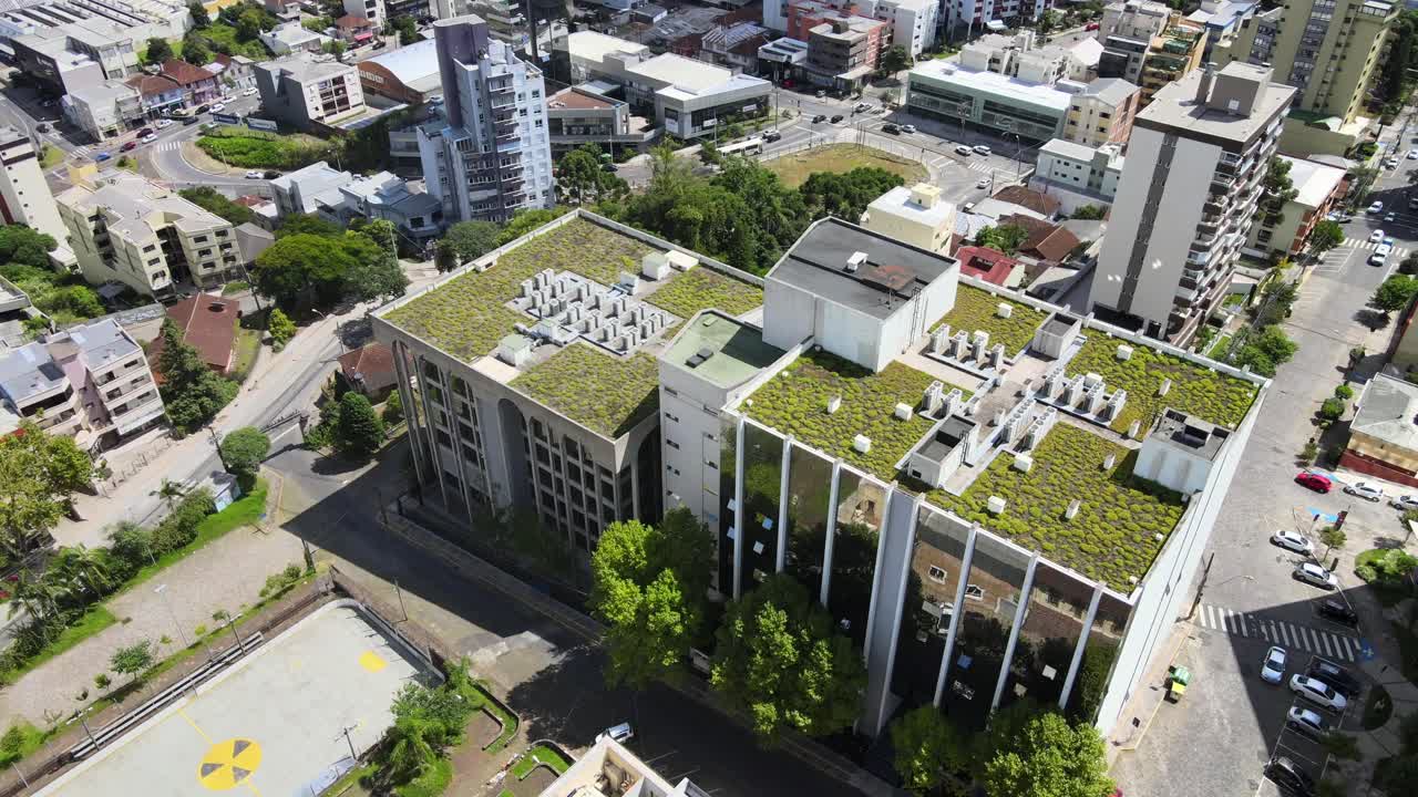 Aerial Shot of Green Roof Building with Nuclear Sports Court