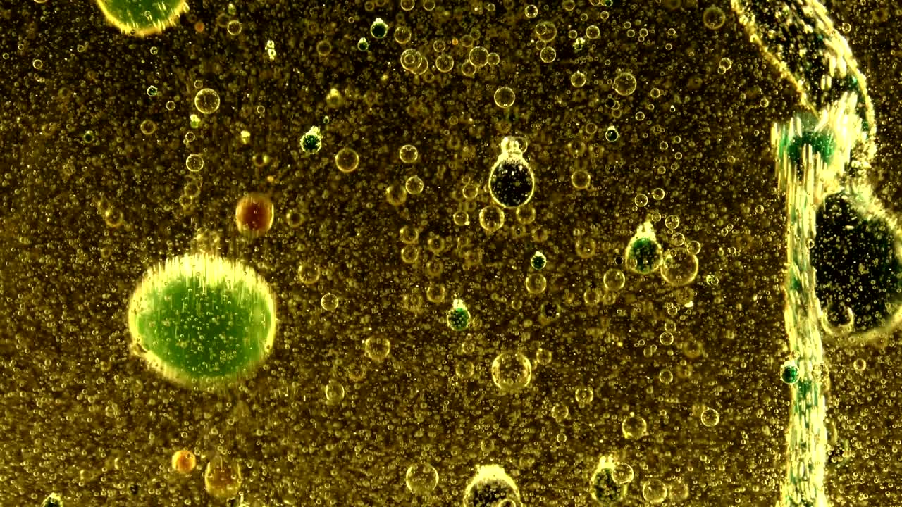 burbujas en mezcla de aceite vegetal y agua