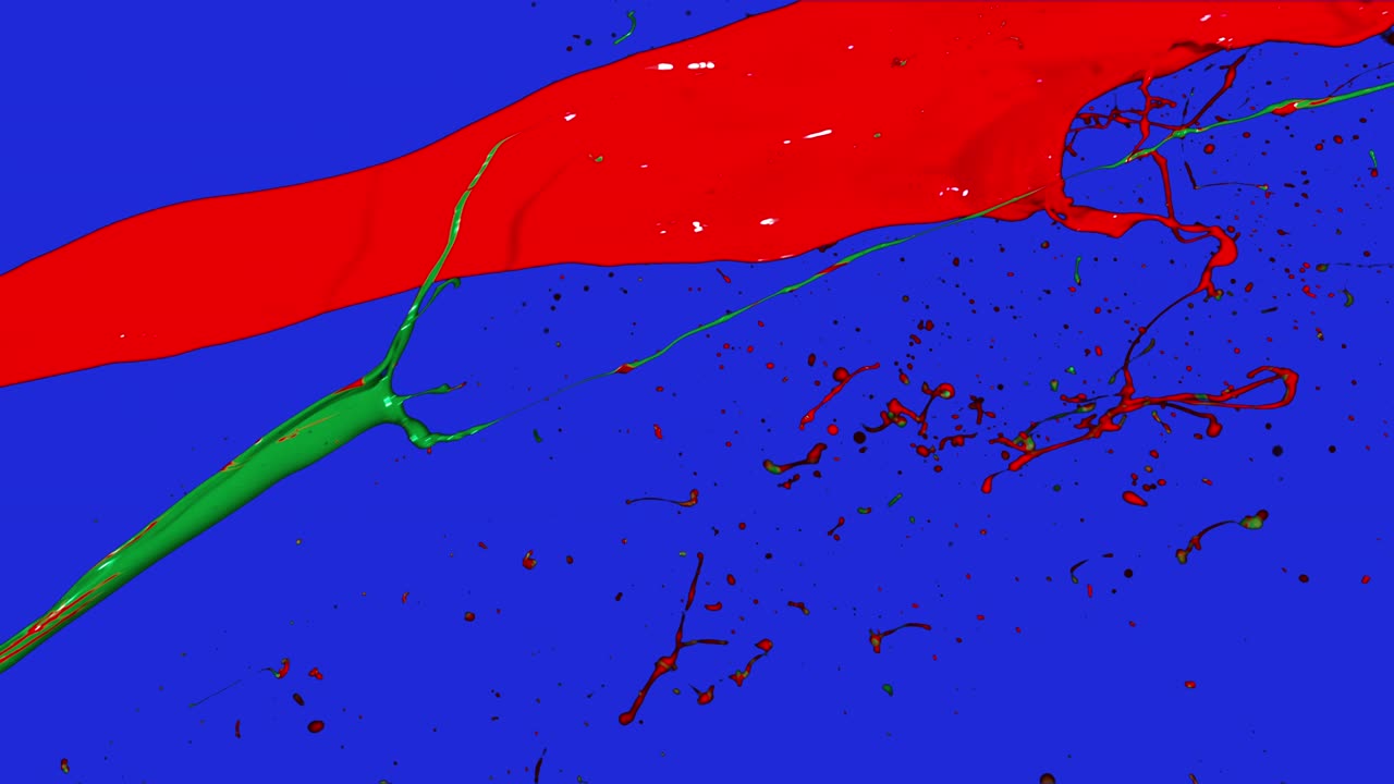 Paint Splashing for Left and Right in Slow motion,Green and Red paint splatter Isolated on Blue Screen 4K