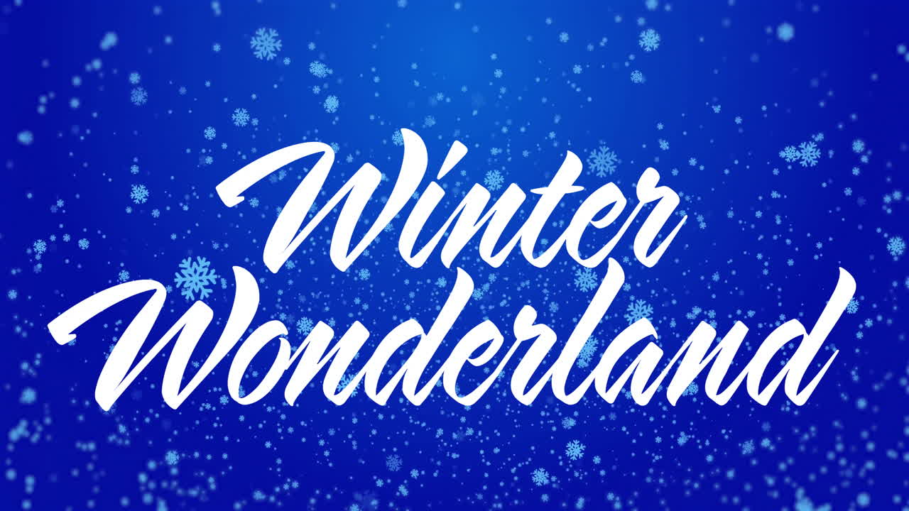 Animation of winter wonderland text on blue background