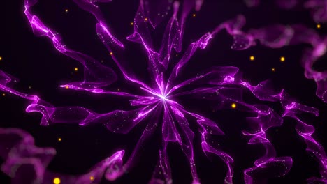 animation of golden dots moving over purple smoke on black background
