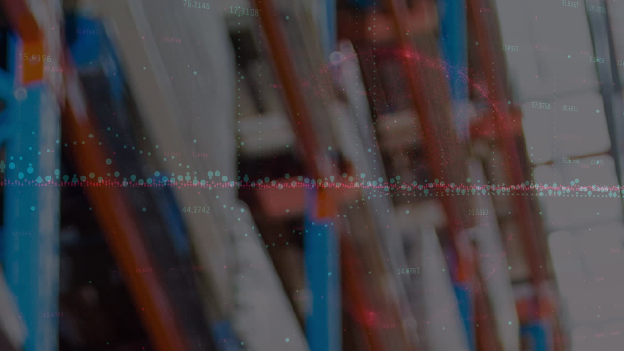 animación del procesamiento de datos en un almacén vacío
