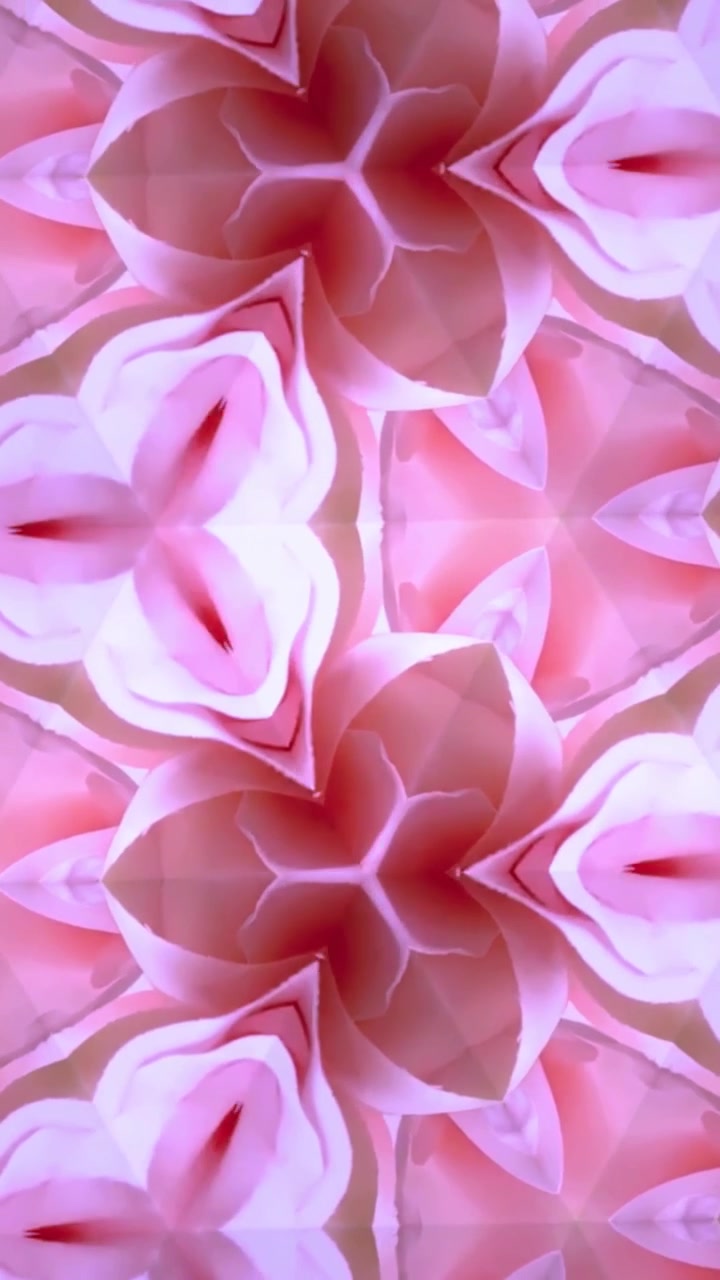 Motivo Caleidoscopico Astratto Rosa e Viola che si Trasforma Senza Soluzione di Continuità