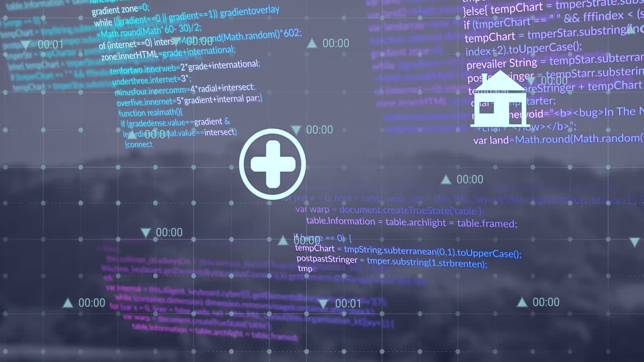 Animation of icons and financial data processing over grid