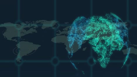 animation of network of connections over world map and globe