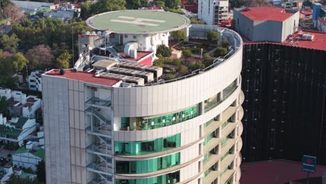roof garden of a green building, 70mm aerial shot cdmx