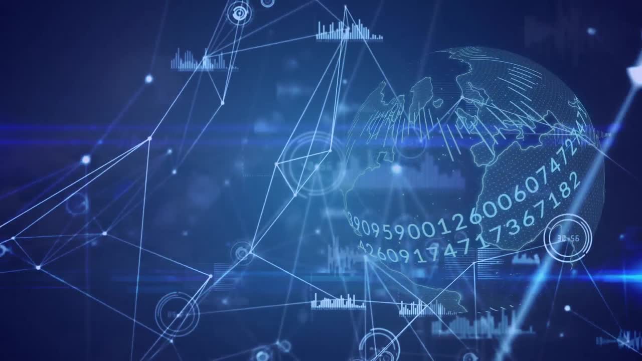 animación del globo con red de conexiones y procesamiento de datos
