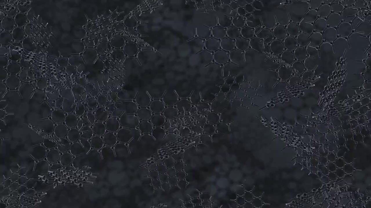 Sfondo a spirale di nanopiastrine di grafene. Questo filmato è ripetibile e affiancabile e può creare una texture di sfondo infinita e senza soluzione di continuità.
