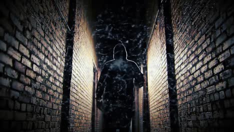 mysterious figure in shadowy alley: a haunting encounter captured in cinematic frames that evoke suspense and intrigue amidst dim lighting and textured walls
