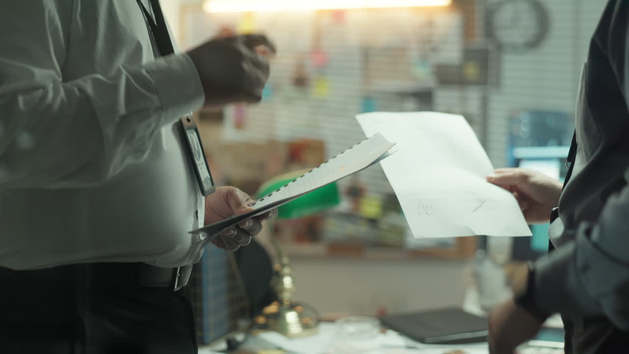 Detectives examining evidence at a crime scene investigation
