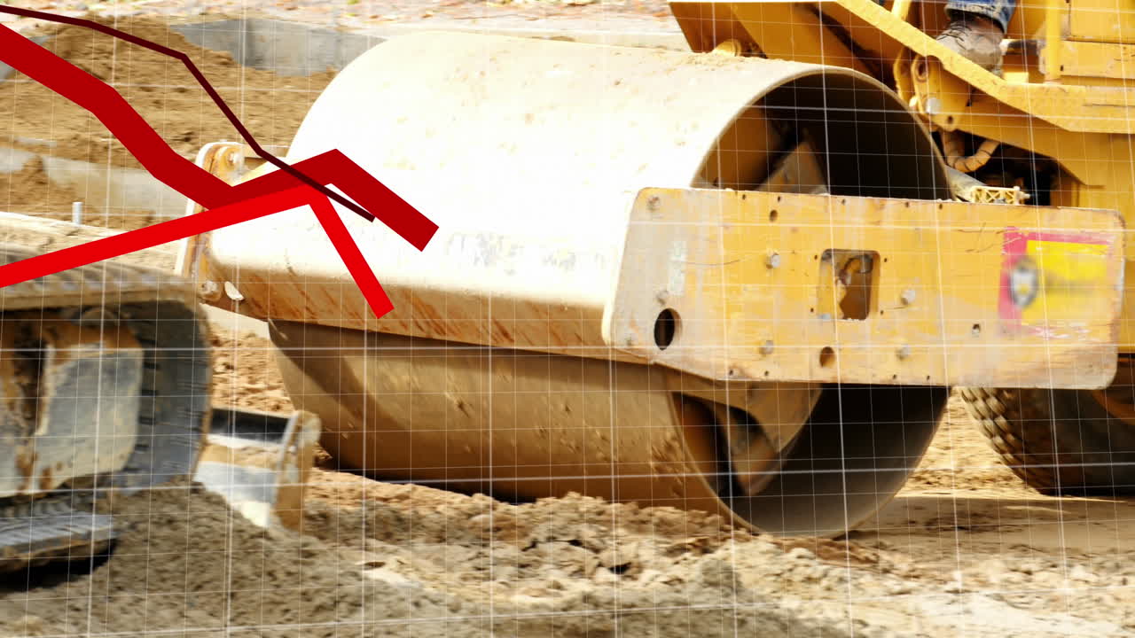 건설 현장에서 데이터 처리 및 다이어그램을 구축하는 기계에 대한 애니메이션