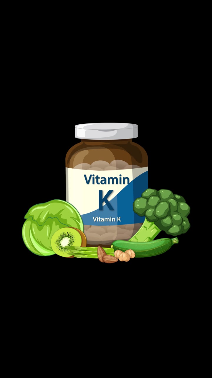 Bottiglia animata di Vitamina K e fonti alimentari naturali