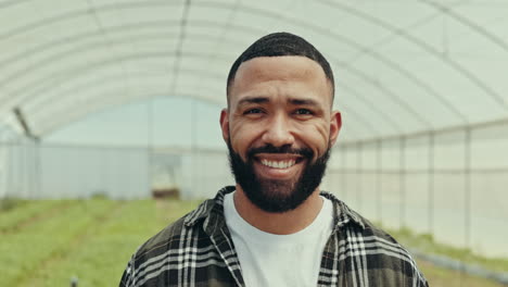 Happy,-face-and-man-in-greenhouse-for-agriculture
