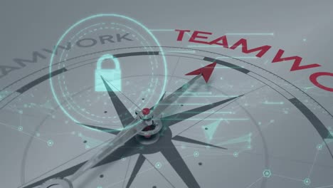Animation of compass with text over padlock and data processing