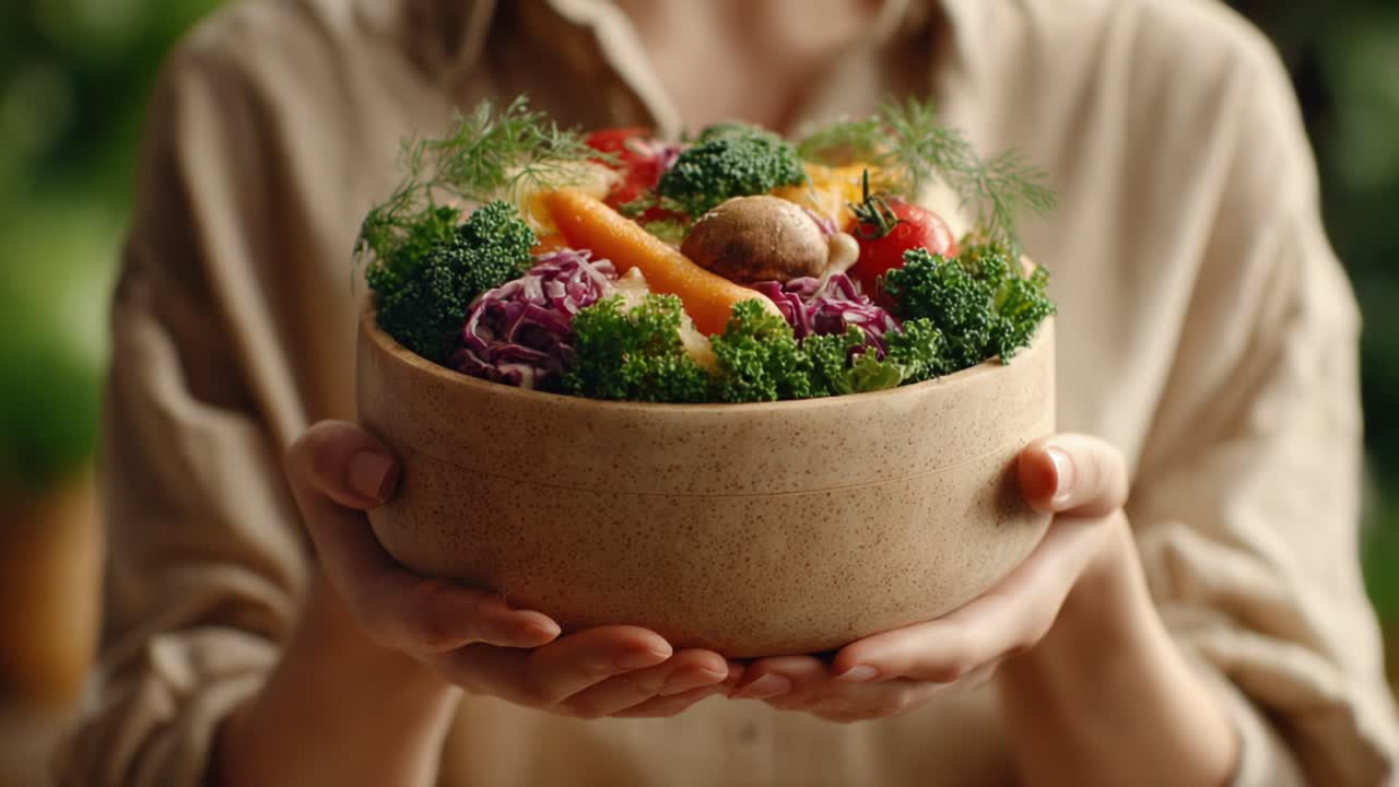 A Vibrant Collection of Fresh Vegetables and Salads Held in a Handsome Bowl, Showcasing Nature's Bounty and Nutritional Richness for a Healthy Lifestyle