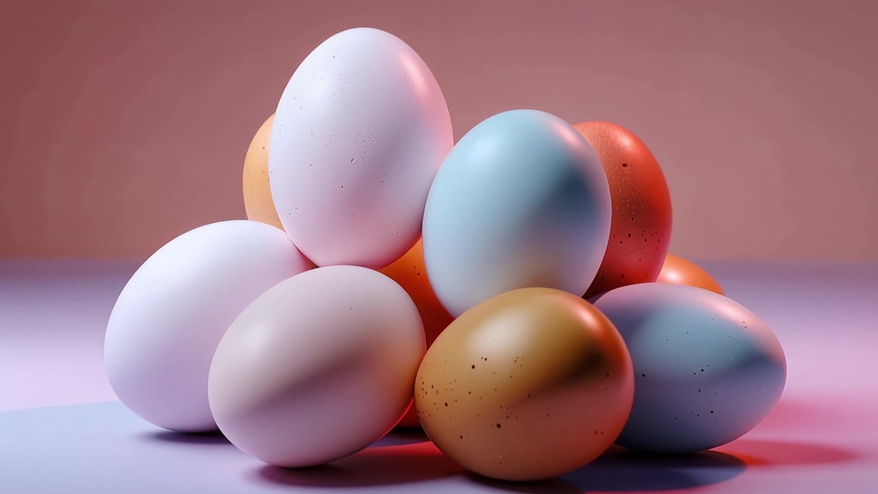Assortment of Pastel and Natural Colored Eggs Stacked