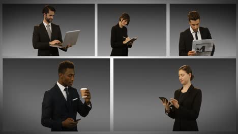 pantalla múltiple que muestra el estilo de vida de los empresarios