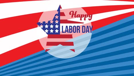 animation of happy labor day celebration text over star and american flag