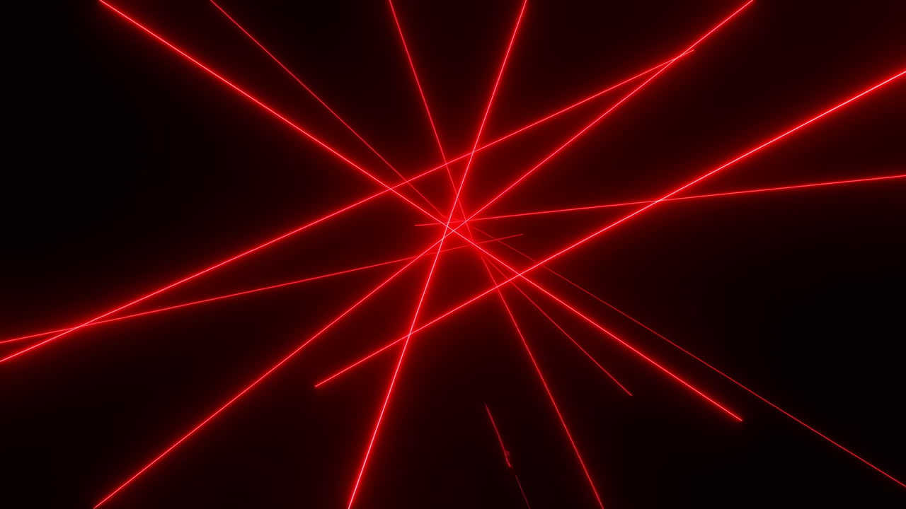 Linee laser rosse che attraversano uno sfondo nero, intensi raggi intersecanti creano una griglia neon nitida, bagliore cinematografico