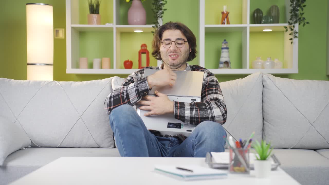 Young man experiencing joy is happy.