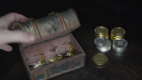 bitcoin, euro banknotes and golden btc coins on the treasure trove
