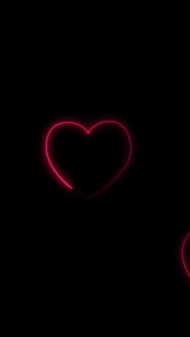 Animazione di cuori al neon su sfondo nero.