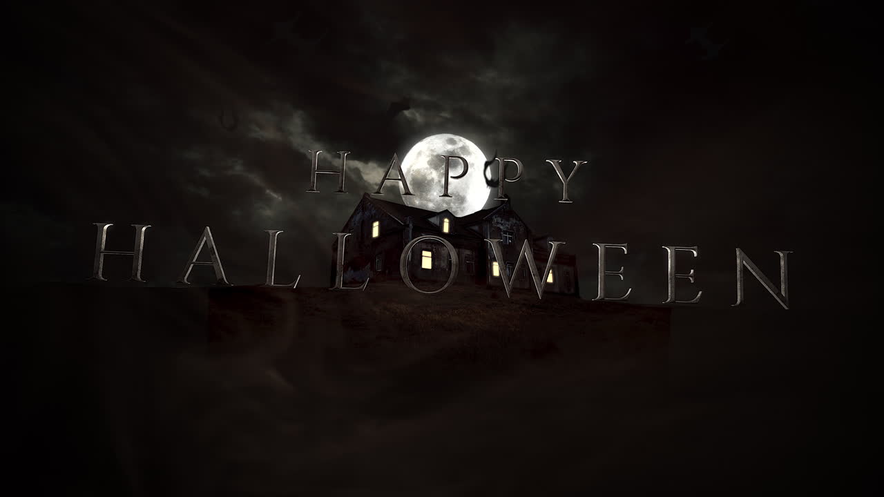 파리 박쥐가 있는 달과 신비의 오래된 집이 있는 해피 할로윈