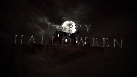 szczęśliwego halloween z księżycem i tajemniczym starym domem z latającymi nietoperzami