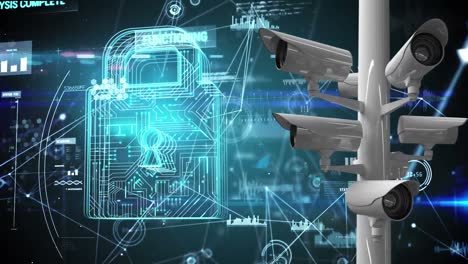 animatie van online beveiligingsslot en opname door camera's