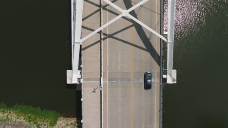 top down view of broadway bridge in little rock, arkansas, usa - drone shot