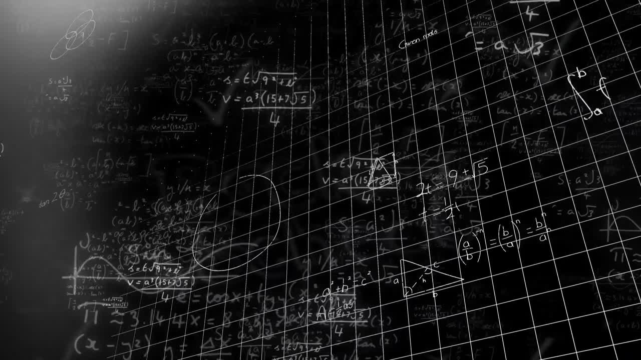 Animation of mathematical equations on black background