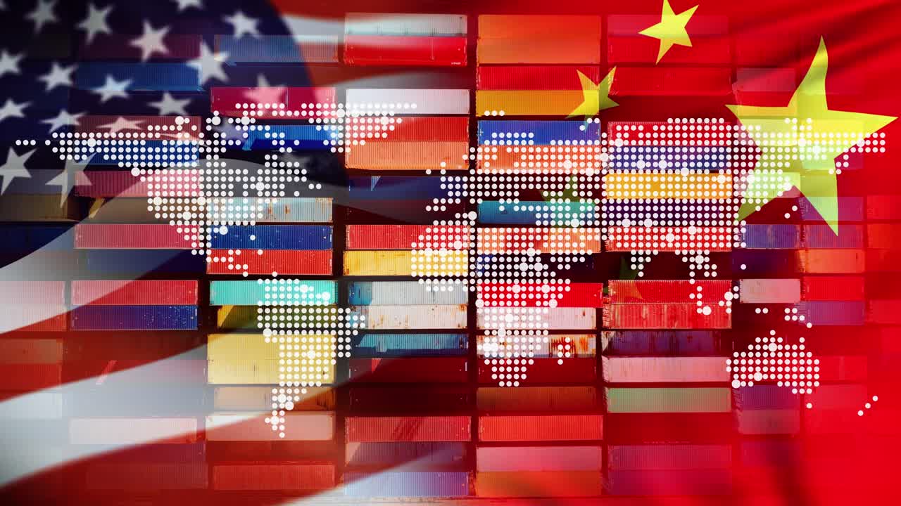 Flags of China - USA highlight rising global powers before trade war escalation