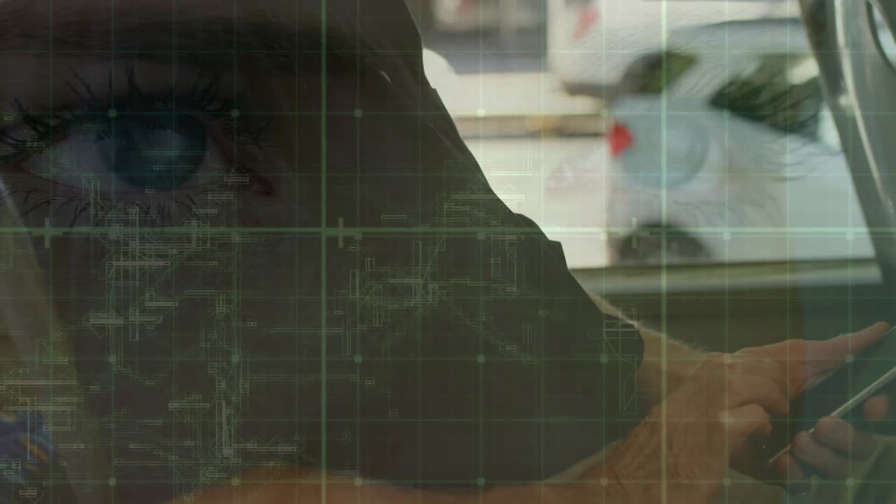 Animation of financial data over caucasian statistics and over warehouse