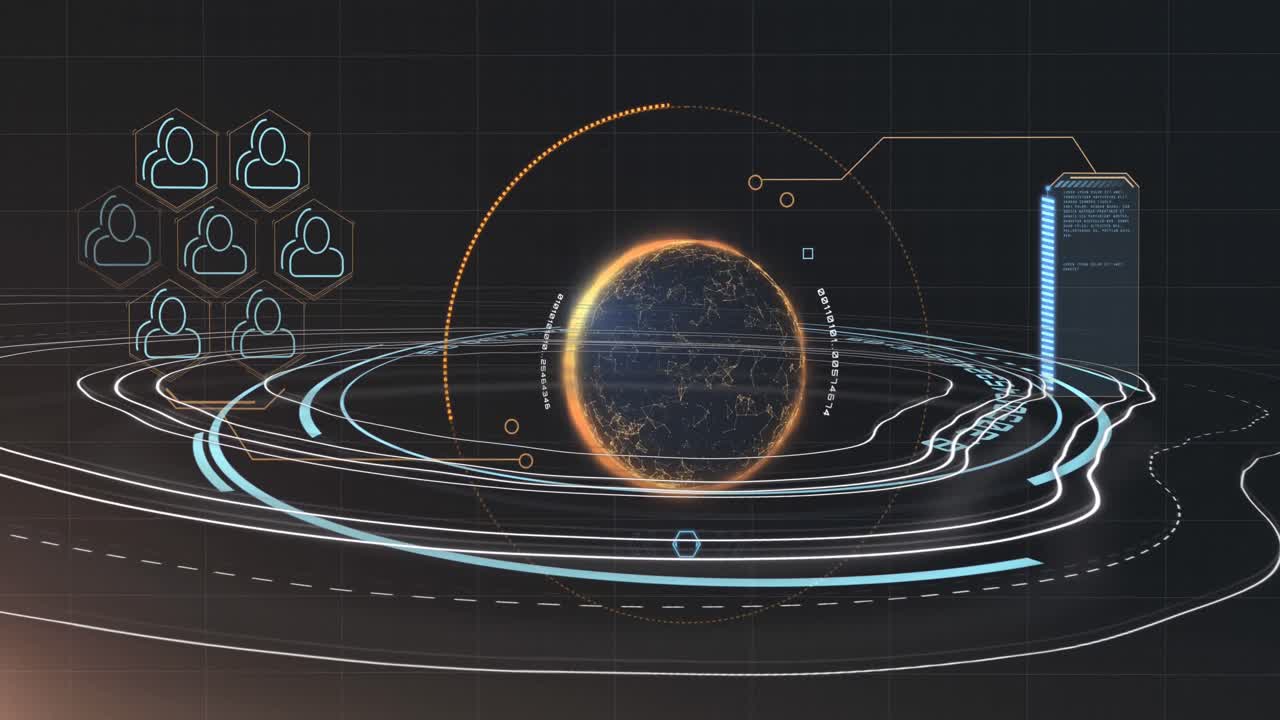 검은 바탕에 토포그래피에 대한 지구 회전과 데이터 처리