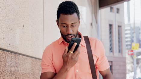 Phone-call,-travel-or-black-man-in-Barcelona-city