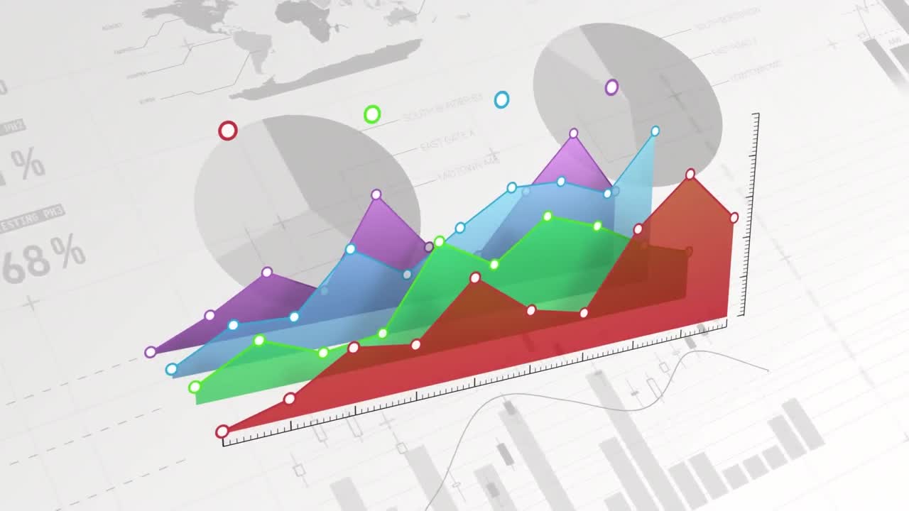 animación de las estadísticas y el procesamiento de datos sobre un fondo blanco
