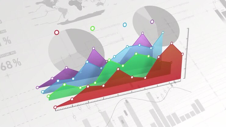 Animation of statistics and data processing over white background