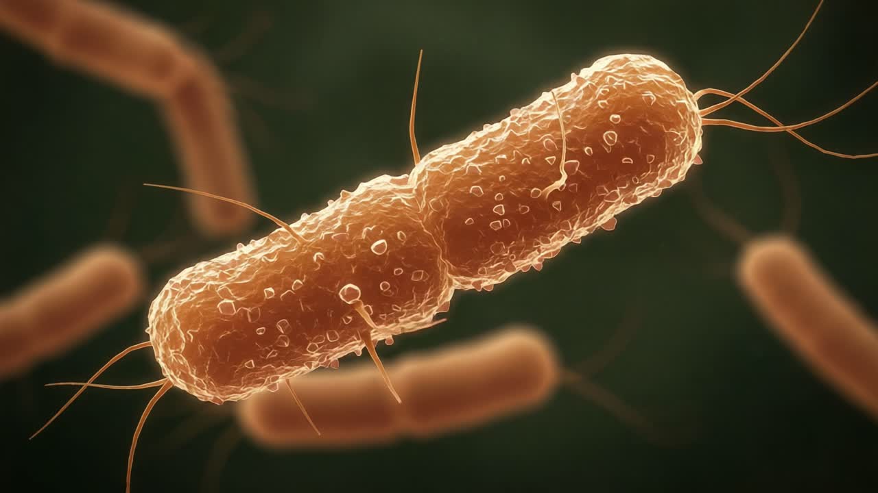 Intricate Close-Up of Bacteria Under Microscope: Captivating Visuals Show Detailed Structure of Microorganisms in a Scientific Context