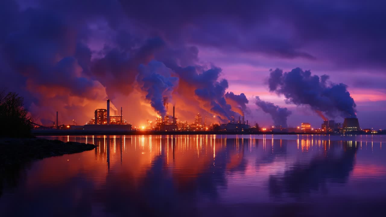 Industrial Factory Emitting Smoke and Pollution