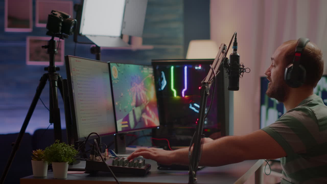 jugador competitivo streaming esport torneo comprobación de mezclador de sonido