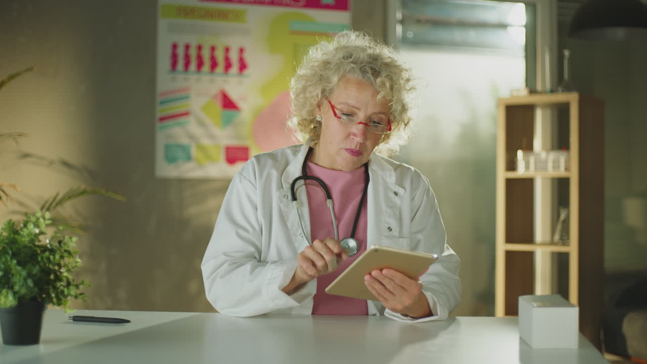 Arzt verwendet Tablet im Büro