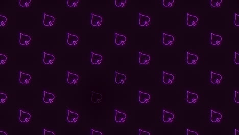 Purple-neon-suits-of-spades-cards-in-rows-on-black-gradient